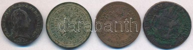 Ausztria 1812S 1/2kr Cu + 1851A 1kr Cu + 1851B 1kr Cu + Vorderösterreich 1805H 1kr Cu "II. Fere...