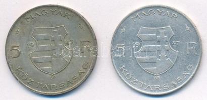 1947. 5Ft Ag "Kossuth" (2x) T:2,2- ph., patina