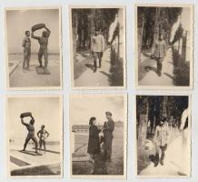 cca 1942-1944 Balatonlelle, Toldi-szobor, katonai fotók a szobor áthelyezése előttről és utánról, összesen 12 db, 6×9 cm