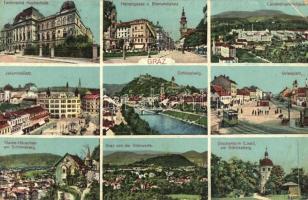 Graz, School, square, castle hill, multi-view postcard (EK)