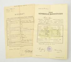 1930-1939 Elemi népiskolai bizonyítvány zsidó személy részére + tatai-tóvárosi izraelita hitközségi házassági anyakönyvi kivonat
