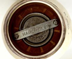 Ezüst Ag.) só-bors tartó, fa betéttel, jelzett (Sterling), m:7-8 cm, bruttó:242 g