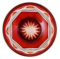 Több rétegű üveg tál, apró csorbával, csiszolt, m:8 cm, d:13 cm