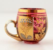 BadenBaden ivótölcsér mini korsóval, kézzel festett  ezüst (Ag.) fogóval, kopott, h:22 cm, m:4 cm