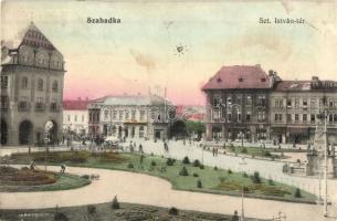 Szabadka, Subotica; Szent István tér, Földes Samu üzlete, Lőwy testvérek áruháza / square, shops (ázott / wet damage)