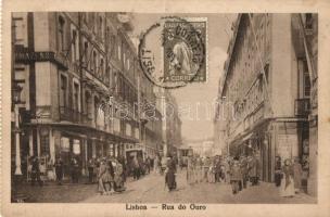 Lisbon, Lisboa; Rua do Ouro / Gold street, tram, shops (TCV card, from postcard booklet)