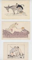 cca 1930-1940 Kézzel színezett erotikus nyomatok, 7 db, 12x9 és 14x9 cm