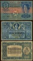 1913. 20K Tankasd község jegyzője négyszögletes ellenbélyegzővel T:II + 1919. 20K román ellenbélyegzővel T:III/IV + 1923. 10.000K T:III+