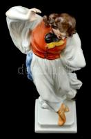 Herendi táncoló juhász, kézzel festett, jelzett, hibátlan, m:28 cm