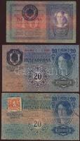 Kis korona tétel 1902.-1923. benne román ellenbélyegzők, cseh ellenbélyeg, 8f fny 8klf bankjegy T:II,III, III/IV, IV