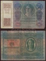 Kis korona tétel 1902.-1923. benne román ellenbélyegzők, cseh ellenbélyeg, 8f fny 8klf bankjegy T:II...