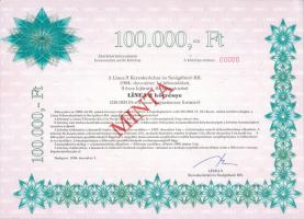 Budapest 1994. "Línea 5 kereskedelmi és Szolgáltató Kft. Línea 2" kötvénye 100.000Ft-ról, ...