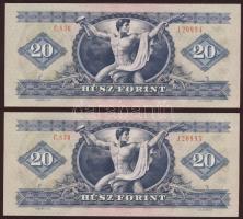 1975. 20Ft(2x) egymásutáni sorszámokkal T:I
