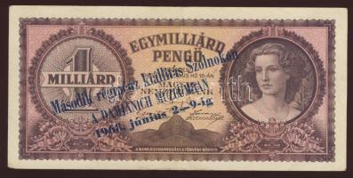1946. 1000.000.000P "Második régipénz kiállítás Szolnokon...1968...." propaganda fny-sal T:II