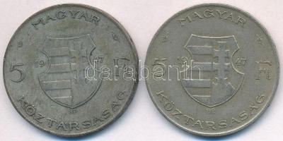 1947. 5Ft Ag "Kossuth" (2x) T:2,2- ph., erős patina