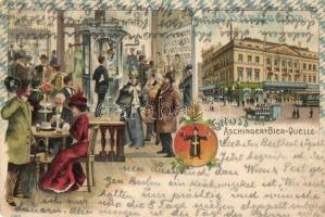 Berlin, Aschingers Bier-Quelle / beer, bar, advertisement, art postcard litho (Rb)