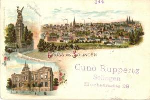 1899 Solingen, Krieger-Denkmal, Bezirks-Commando / monument, general view, military barracks, art postcard, litho Walther Shöpfgeschoff (Rb)