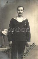 1914-1915 Osztrák-magyar tengerész, Mozgósítási Kereszt 1912-1913-as Emlékkereszt kitüntetéssel / Austro-Hungarian Navy mariner with Mobilization Cross 1912-1913 decoration, photo