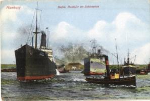 Hamburg, Hafen, Dampfer im Schlepptau / port, steamships in tow (EK)