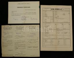 cca 1945 3 db katonai okmány: toborzási igazolvány, katonai anyakönyvi lap, különféle jegyek