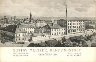Nagyszeben, Hermannstadt, Sibiu; Gustav Meltzer szappan- és gyertyagyára 1848-ban, hátoldalán Gustav Meltzer reklám / soap and candle factory, advertisement on the backside