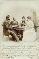 1900 Magyaróvár kártyázó társaság / people playing cards, photo (kis szakadás / small tear)