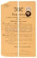 1893 Dohányárusítási engedély a budapesti Nyugati pályaudvar területén lévő üzletnek. Hajtásoknál szakadt