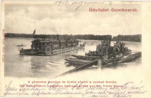 Gombos, Bogojevo; Gőzkomp a szabad Dunán, kiadja Schön Adolf / steam ferry