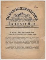 1942 A Balatoni Múzeum Keszthely Értesítője 1942/1. szám