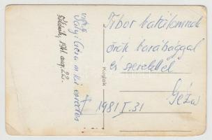 1941 Sályi Géza magyar királyi ezredes egészalakos portréja, fotólap, hátulján feliratozva, 14×9 cm