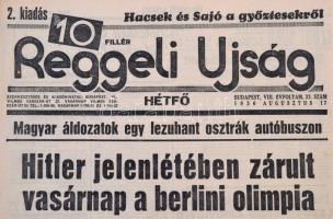 1936 A Reggeli Újság VIII. évfolyamának 33. száma, címlapon a berlini olimpiai zárónapjával
