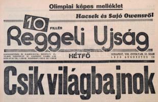 1936 A Reggeli Újság VIII. évfolyamának 32. száma, címlapon Csák Ibolya olimpiai győzelmével