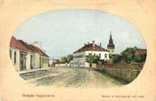 Szászváros, Orastie, Broos; Görög katolikus templom és iskola / Greek Orthodox church and school (kis szakadás / small tear)