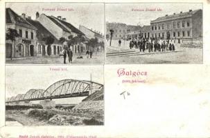 Galgóc, Hlohovec; Ferenc József tér, Vasúti híd, kiadja Szold Jakab / square, railway bridge (vágott / cut)