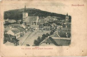 Nagyenyed, Aiud; Fő tér, Vár keleti, déli és nyugati bástyákkal / main square, castle with bastions (EK)