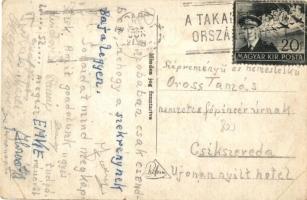 Csíkszereda, Miercurea Ciuc; Kossuth Lajos utca, "A Takarékosság Országépítés!" pecsét a h...