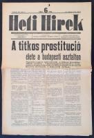 1934 A Heti Hírek VII. évfolyamának 27-28. száma, címlapon a titkos prostitúcióról szóló cikkel, 4p