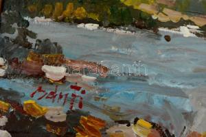 Bánfi jelzéssel: Vitorlások Tihanynál. Olaj, karton, keretben, 33×43 cm