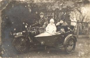 Motorcycle with sidecar, family, photo