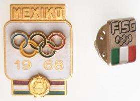 1968. "Mexiko 1968" aranyozott, zománcozott olimpiai jelvény + Olaszország DN "FISG (Federazione Italiana Sport del Ghaccio)" fém jelvény T:2 Hungary 1968. "Mexiko 1968" gilt and enamelled Olympic badge + Italy ND "FISG (Federazione Italiana Sport del Ghaccio)" metal badge C:XF