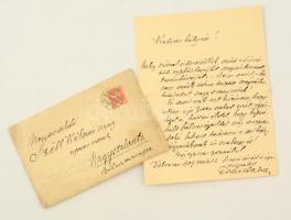1909 Erőss Lajos (1857-1911) debreceni tanár, református püspök saját kézzel írt levele, Szél Kálmán nagyszalontai esperesnek. Egy beírt oldal