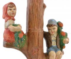 Retro asztali lámpa gyerek figurákkal, kézzel festett kerámia, apró lepattanásokkal, működik,  m:36 ...