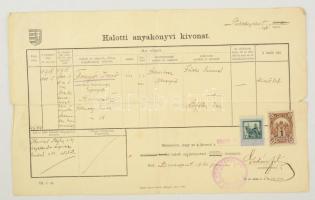 1918 2 db anyakönyvi kivonat (halotti és házassági), okmánybélyeggel