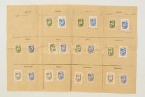 cca 1946-1948 Illetéklerovási ív lakás- és üzletbér nyugtailleték lerovéséra, okmánybélyegekkel