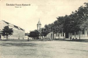 Temeskutas, Gudurica; Vásár tér, templom, Szabonáry Károly kiadása / market square, church