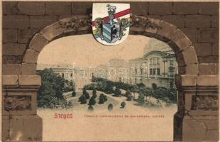 Szeged, Kaszinó, Kereskedelmi és Iparkamara, Színház, címeres litho lap (fa)