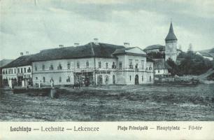Szászlekence, Lekence, Lechnitz, Lechnita; Fő tér, Csallner és Gross üzlete és saját kiadása / main square