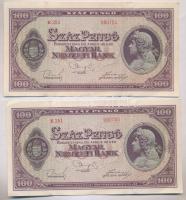 1945. 100P (4x) sorszámkövetők T:III nagyon szép, ropogós papírral