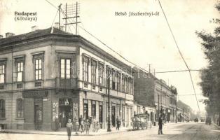 Budapest X. Kőbánya, Belső Jászberényi út, Oebauer Károly üzlete, villamos, Rabolt Antal üzlete és saját kiadása (kis szakadás / small tear)