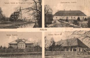 Mikola, Micula; Müller, Galgoczy és Osztroleczky kastély, Császy Bálint lak, iskola és templom / castles, villa, school, church